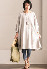 Load image into Gallery viewer, Gray Green Korean Style Cotton Linen Falbala Bat Sleeve Round Neck Loose Women Clothes Q8300B - FantasyLinen