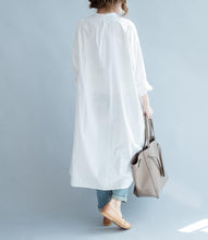 Load image into Gallery viewer, White Fashion Pure Color Cotton Long Shirt Dresses Q3101A - FantasyLinen
