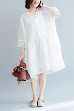 Load image into Gallery viewer, White Casual Big Hem Linen Summer Shirt Dresses Women Clothing Q3108 - FantasyLinen
