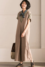 Load image into Gallery viewer, Khaki V-Neck Causal Cotton Linen Oversize Overalls Women Clothes K289BG - FantasyLinen