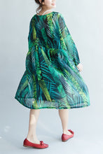 Load image into Gallery viewer, 2018 Green Palm Leaves Long Sleeve Chiffon Dresses Maxi Dresses Oversize Q2801 - FantasyLinen

