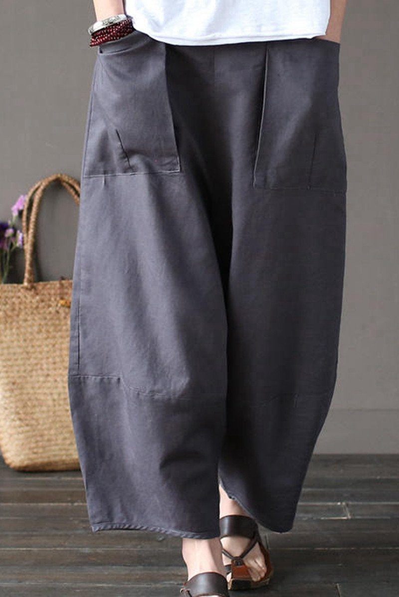 Gray Loose Cotton Linen Casual Ankle Length Pants Women Clothes P1203 XL