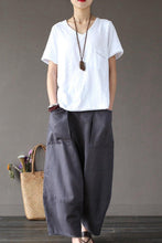Load image into Gallery viewer, Gray Loose Cotton Linen Casual Ankle Length Pants Women Clothes P1203 - FantasyLinen
