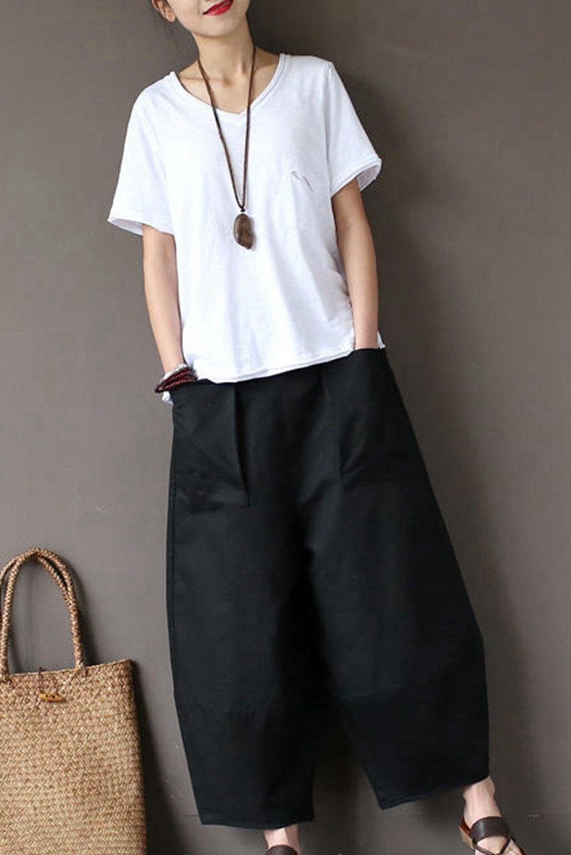 chinese dress ladies Black Loose Cotton Linen Casual Ankle Length Pants Women Clothes P1203 XL