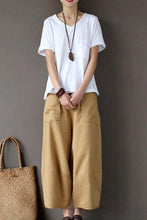 Load image into Gallery viewer, Khaki Loose Cotton Linen Casual Ankle Length Pants Women Clothes P1203 - FantasyLinen
