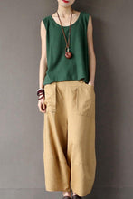Load image into Gallery viewer, Khaki Loose Cotton Linen Casual Ankle Length Pants Women Clothes P1203 - FantasyLinen
