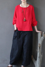 Load image into Gallery viewer, Black Loose Cotton Linen Casual Ankle Length Pants Women Clothes P1203 - FantasyLinen