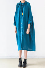 Load image into Gallery viewer, Blue Women Loose Fitting Gown Single Breasted Large Size Maxi Dress Long Shirt Dress Q0805 - FantasyLinen
