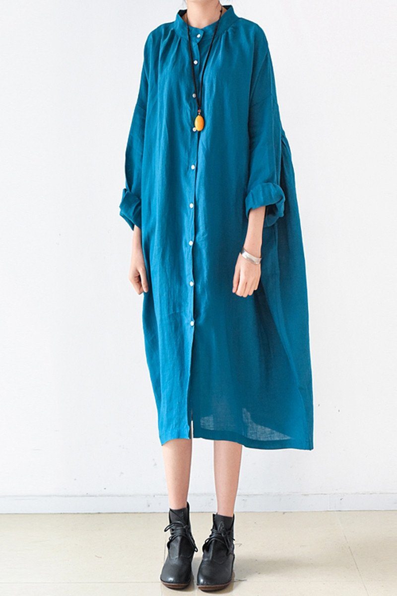 Blue Women Loose Fitting Gown Single Breasted Large Size Maxi Dress Long Shirt Dress Q0805 M / Blue Blue Women Loose Fitting Gown Single Breasted Large Size Maxi Dress Long Shirt Dress Q0805 M / Blue