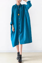 Load image into Gallery viewer, Blue Women Loose Fitting Gown Single Breasted Large Size Maxi Dress Long Shirt Dress Q0805 - FantasyLinen
