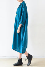 Load image into Gallery viewer, Blue Women Loose Fitting Gown Single Breasted Large Size Maxi Dress Long Shirt Dress Q0805 - FantasyLinen
