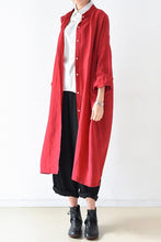 Load image into Gallery viewer, Red Women Loose Fitting Gown Single Breasted Large Size Maxi Dress Long Shirt Dress Q0805 - FantasyLinen
