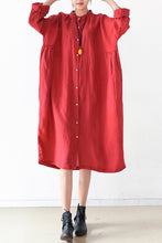 Load image into Gallery viewer, Red Women Loose Fitting Gown Single Breasted Large Size Maxi Dress Long Shirt Dress Q0805 - FantasyLinen
