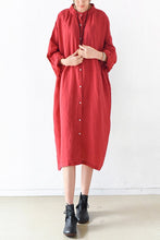 Load image into Gallery viewer, Red Women Loose Fitting Gown Single Breasted Large Size Maxi Dress Long Shirt Dress Q0805 - FantasyLinen
