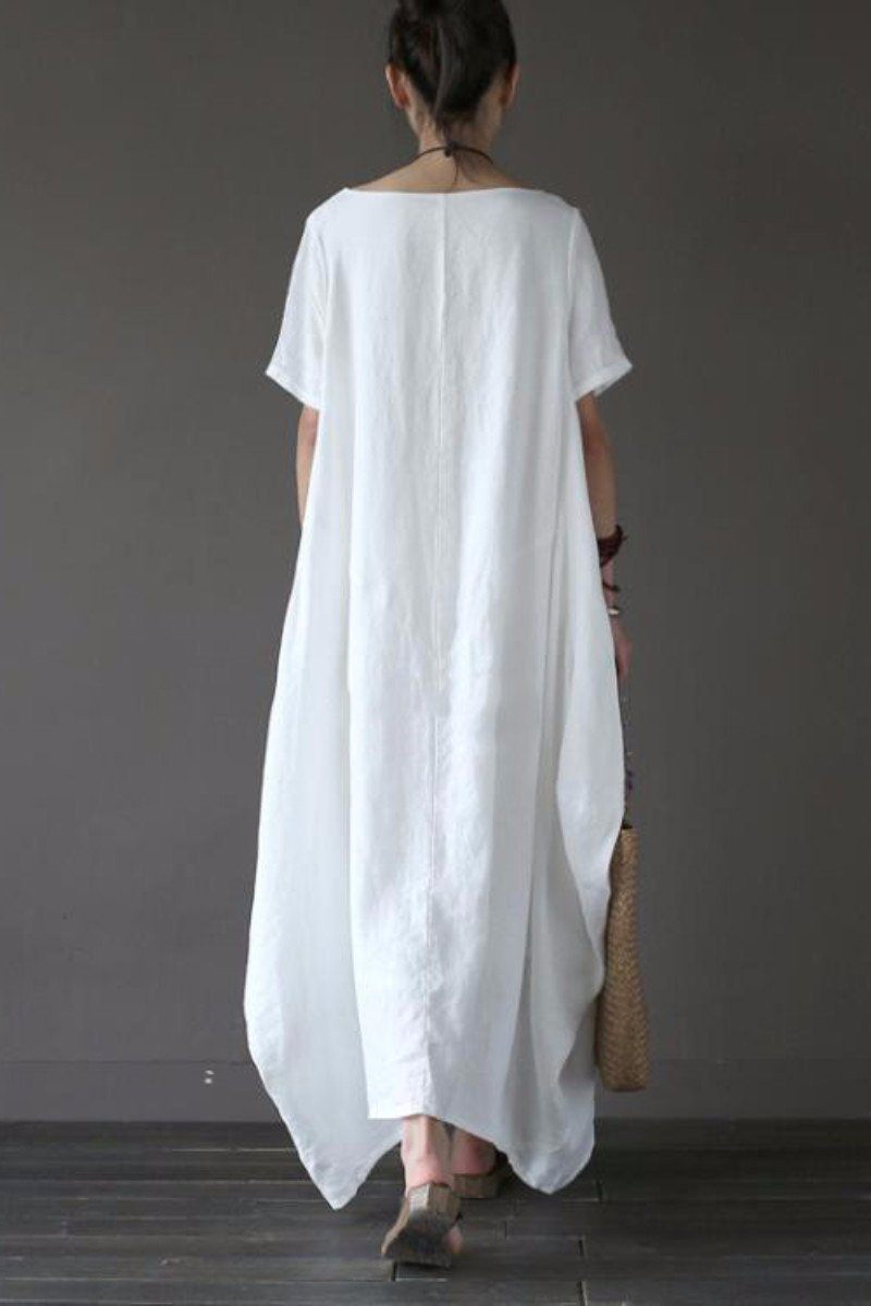 White Casual Linen Plus Size Summer Maxi Dresses 1640 XL / White