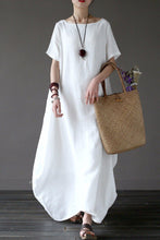 Load image into Gallery viewer, White Casual Linen Plus Size Summer Maxi Dresses 1640 - FantasyLinen