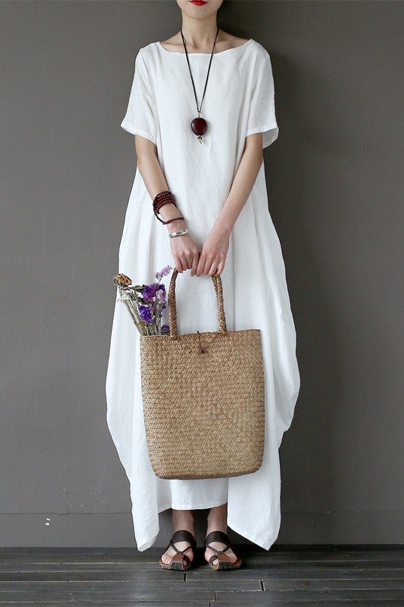 White Casual Linen Plus Size Summer Maxi Dresses 1640– FantasyLinen