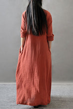 Load image into Gallery viewer, Purple/Black/Orange Maxi Linen Plus Size Women Dresses Q3102A - FantasyLinen
