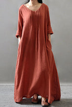 Load image into Gallery viewer, Purple/Black/Orange Maxi Linen Plus Size Women Dresses Q3102A - FantasyLinen