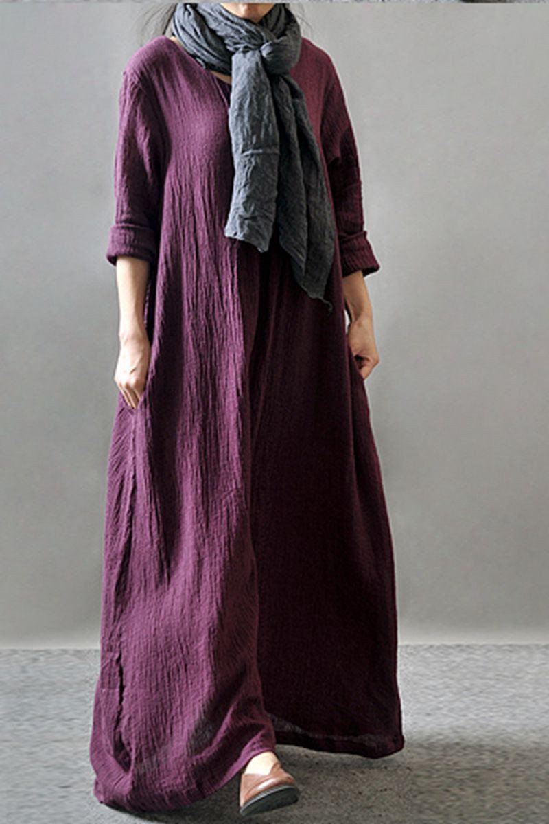 Purple/Black/Orange Maxi Linen Plus Size Women Dresses Q3102A– FantasyLinen