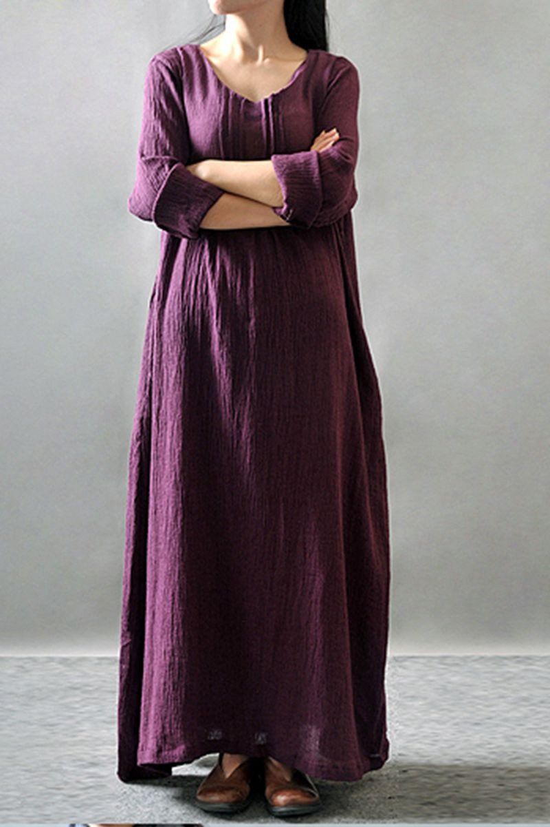 cotton dress for plus size Purple/Black/Orange Maxi Linen Plus Size Women Dresses Q3102A– FantasyLinen