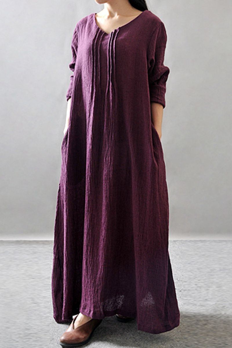 Purple/Black/Orange Maxi Linen Plus Size Women Dresses Q3102A– FantasyLinen