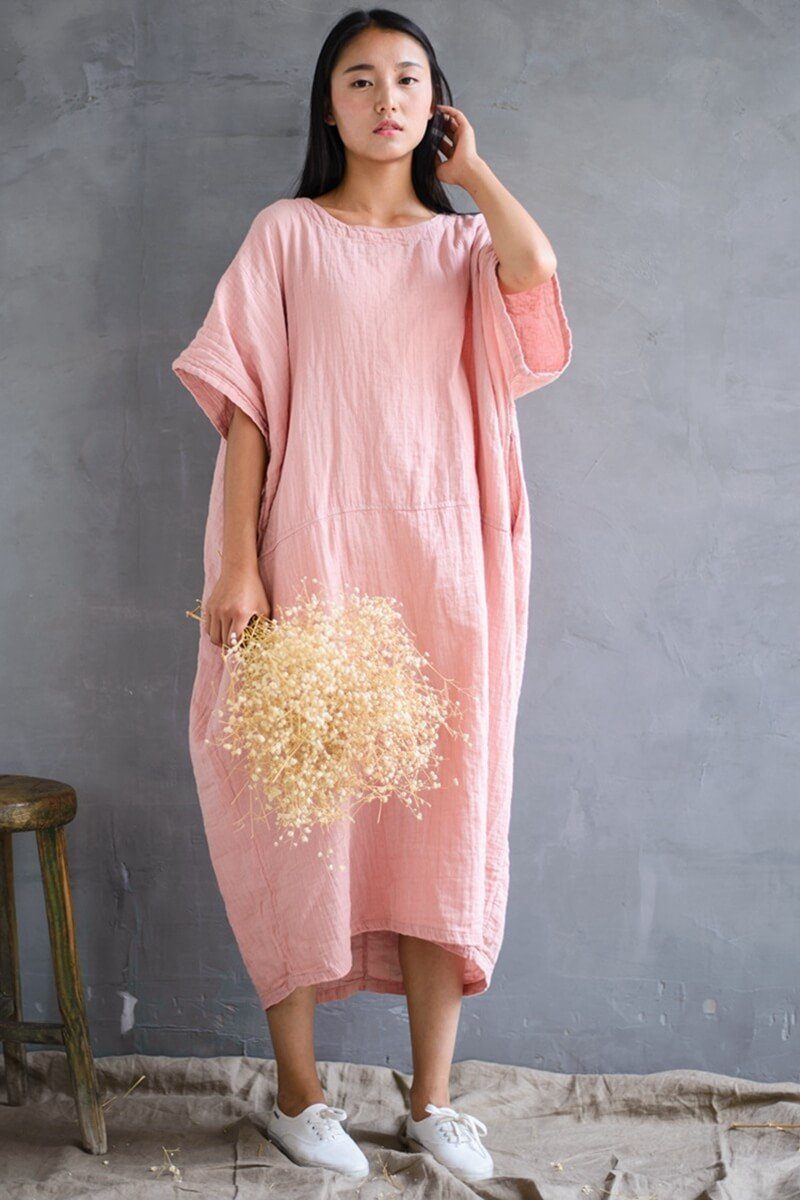 knee length dresses for ladies White Casual Linen Plus Size Summer Maxi Dresses 1640 XL / White