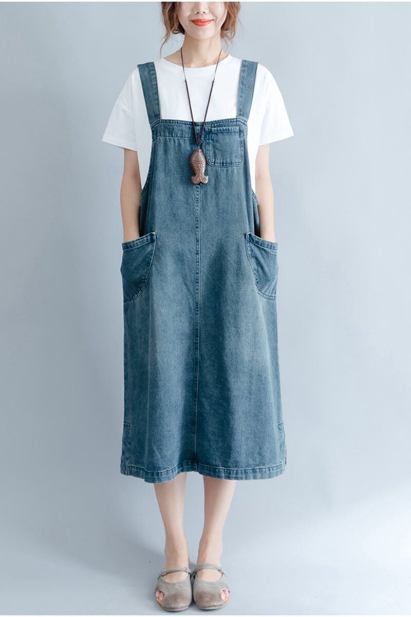 Summer Blue Denim Suspender Skirt Women Clothes XL