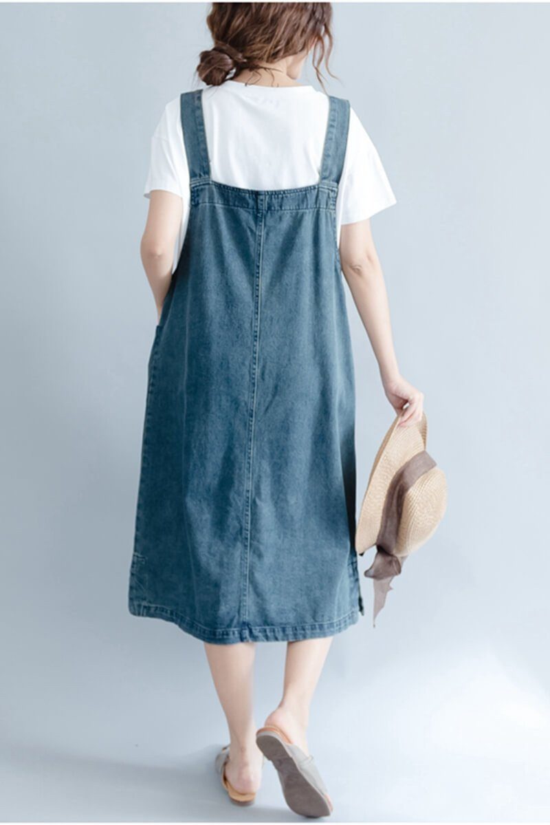 denim suspender skirt dress Sexy Denim Suspender Skirt Dress With Strap Neckline And Sleeveless Design  Featuring Pockets For Street Style