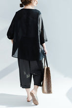 Load image into Gallery viewer, Casual Loose Round-neck Linen Shirt Women Clothes - FantasyLinen
