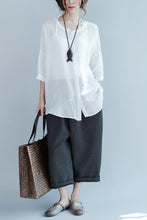 Load image into Gallery viewer, Casual Loose Round-neck Linen Shirt Women Clothes - FantasyLinen