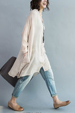 Load image into Gallery viewer, Art Casual Loose Long V-neck Cotton Shirt Women Clothes - FantasyLinen
