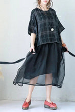 Load image into Gallery viewer, Art Plaid Loose Linen Mulberry Silk Dress Women Clothes - FantasyLinen
