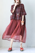 Load image into Gallery viewer, Art Plaid Loose Linen Mulberry Silk Dress Women Clothes - FantasyLinen
