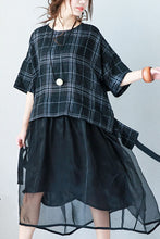 Load image into Gallery viewer, Art Plaid Loose Linen Mulberry Silk Dress Women Clothes - FantasyLinen
