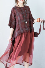 Load image into Gallery viewer, Art Plaid Loose Linen Mulberry Silk Dress Women Clothes - FantasyLinen
