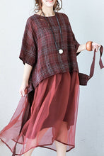 Load image into Gallery viewer, Art Plaid Loose Linen Mulberry Silk Dress Women Clothes - FantasyLinen