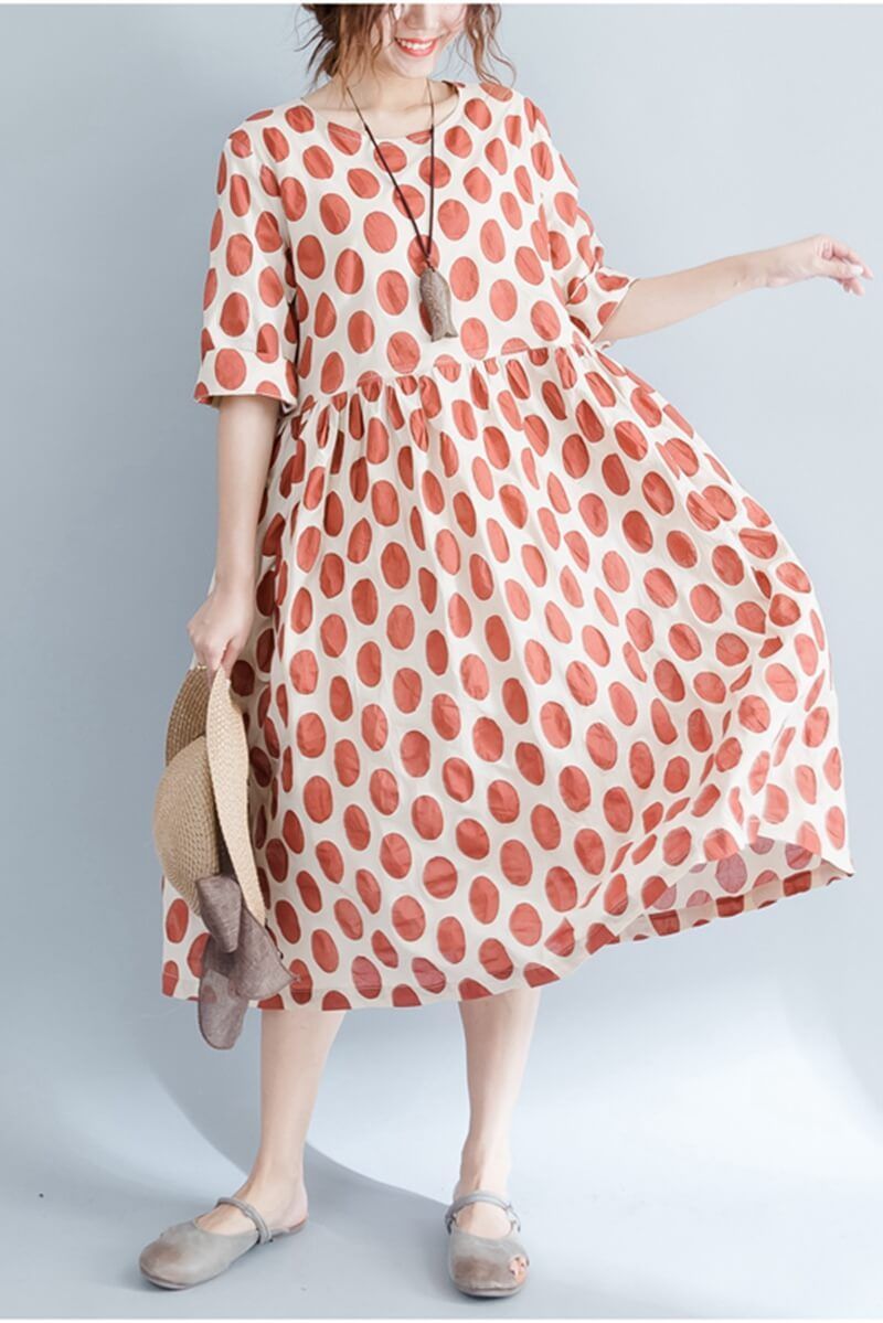 Red Dot Art Casual Travel Cotton Dress Women Clothes
