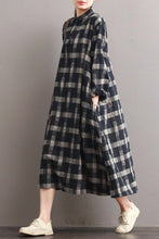 Load image into Gallery viewer, Linen Plaid Casual Loose Shirt Dress,Winter Long Shirt for Women Q7811 - FantasyLinen