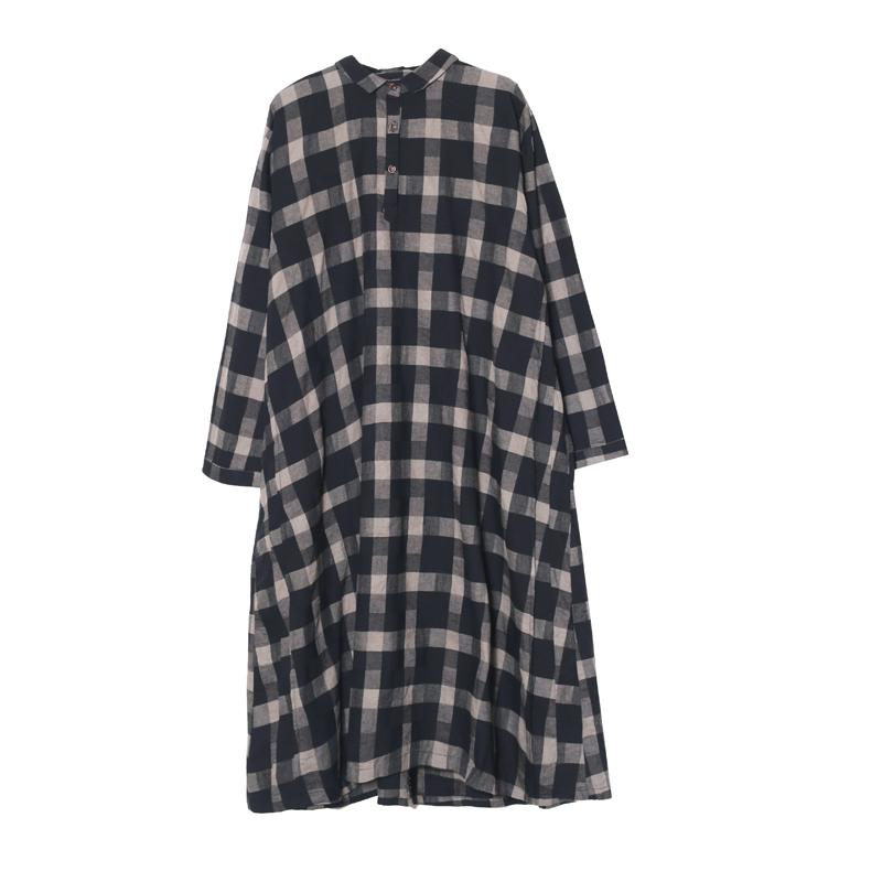 Linen Plaid Casual Loose Shirt Dress,Winter Long Shirt for Women Q7811 L Linen Plaid Casual Loose Shirt Dress,Winter Long Shirt for Women Q7811 L