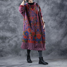 Load image into Gallery viewer, Vintage Loose Hoodie Print Long Fleece Dresses  For Women W3370
