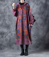 Load image into Gallery viewer, Vintage Loose Hoodie Print Long Fleece Dresses  For Women W3370
