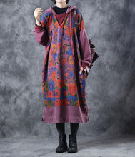 Load image into Gallery viewer, Vintage Loose Hoodie Print Long Fleece Dresses  For Women W3370