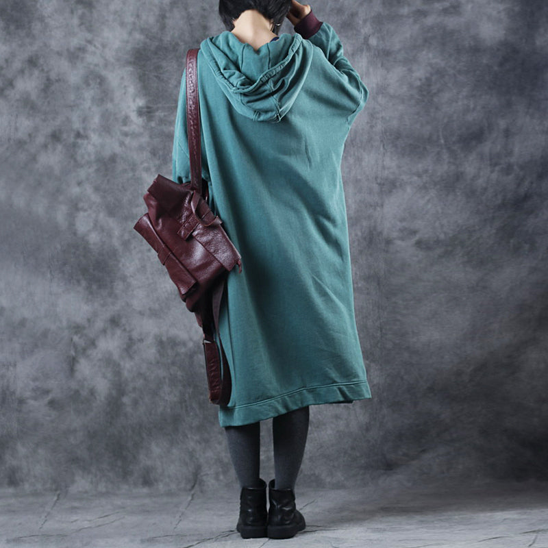 Vintage Loose Hoodie Print Long Fleece Dresses For Women W3370– FantasyLinen