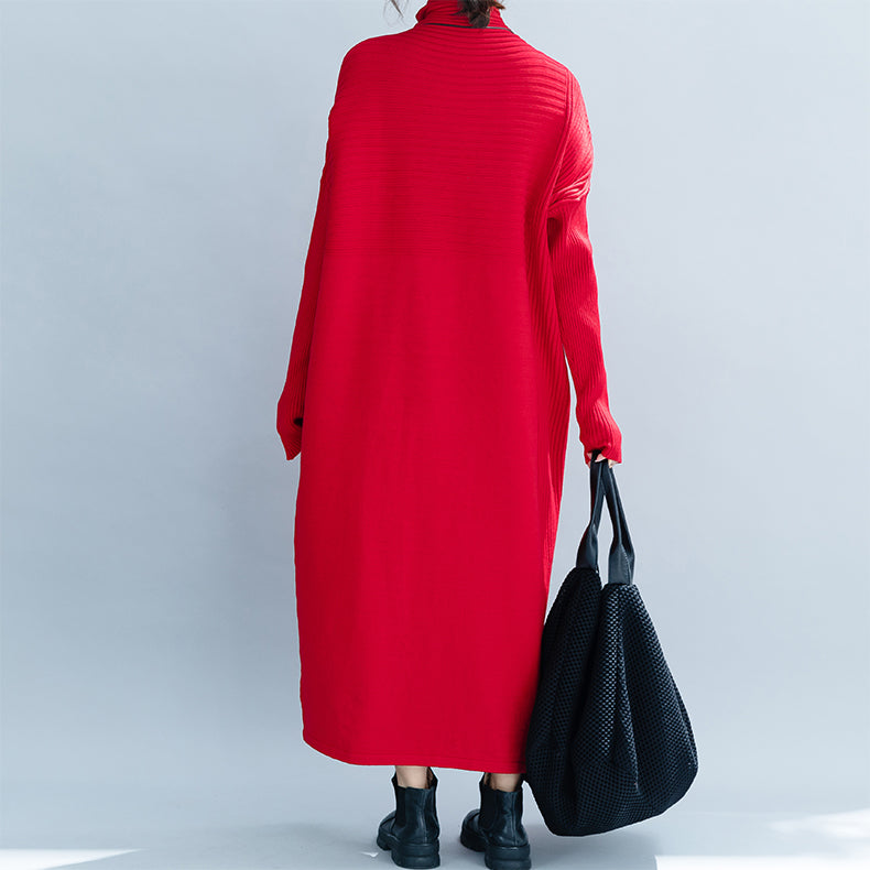 loose maxi sweater dress High Neck Long Sleeves Loose Maxi Sweater Dress in Black Dark Coffee One Size
