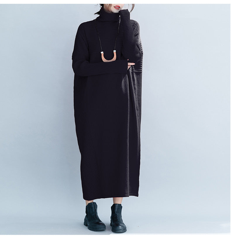 knee length dresses for ladies Women Loose High Neck Maxi Sweater Dresses Q26118– FantasyLinen
