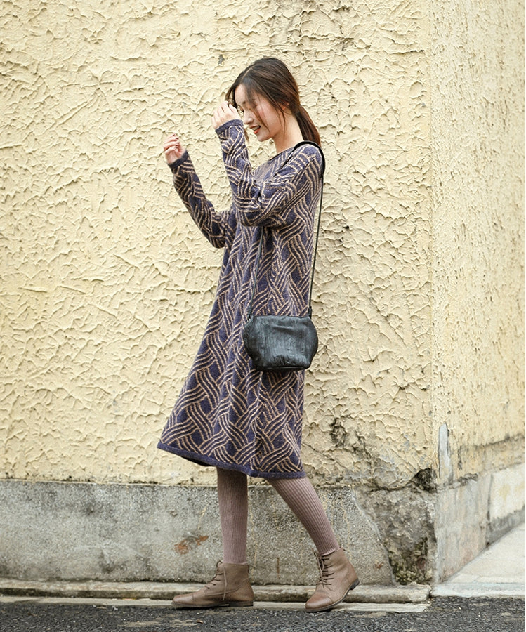 Vintage Loose Blue Sweater Dresses Women Causal Winter Clothes Q81056–  FantasyLinen