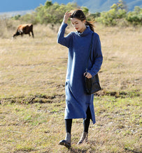 Load image into Gallery viewer, Loose Blue And Red High Neck Maxi Sweater Dresses For Women Q81007
