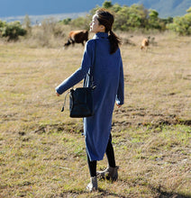 Load image into Gallery viewer, Loose Blue And Red High Neck Maxi Sweater Dresses For Women Q81007
