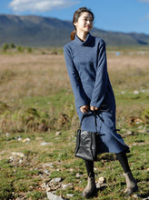 Load image into Gallery viewer, Loose Blue And Red High Neck Maxi Sweater Dresses For Women Q81007
